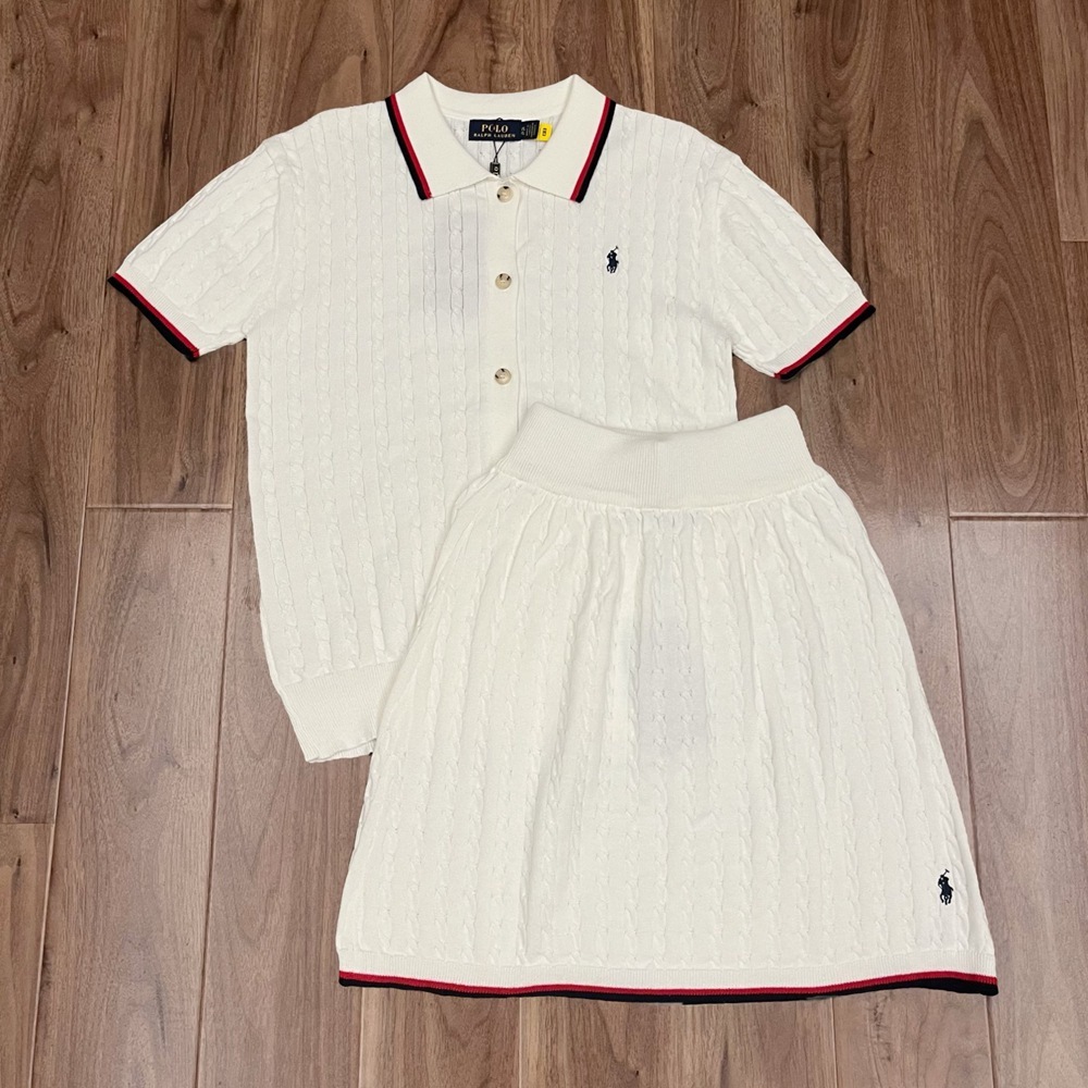 Polo Ralph Lauren Cable Knit Polo Top & Skirt Two Piece Set - Picture 1 of 9